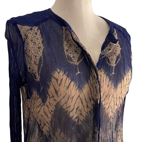 Women’s Lucky Brand Navy and Beige Sheer Blouse | Size S - Picture 2 of 4
